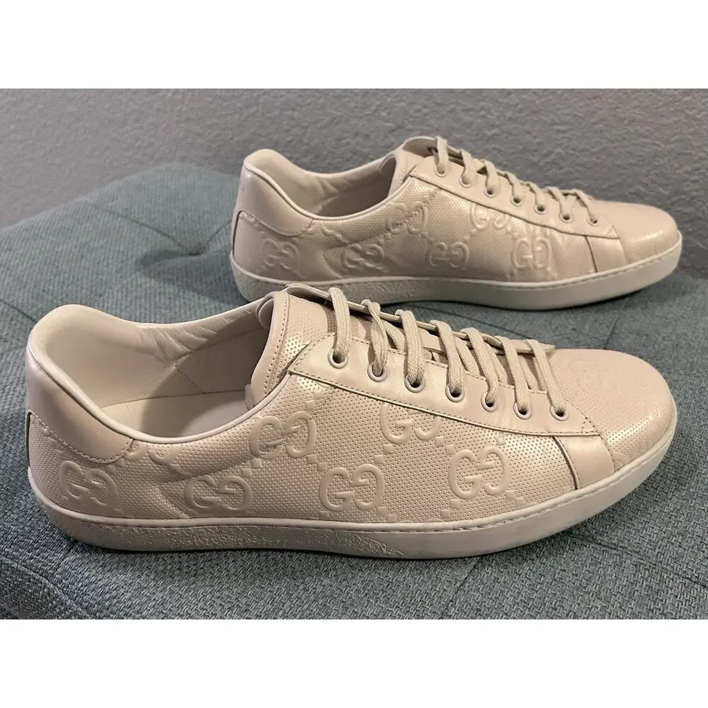 AUTHENTIC GUCCI ACE GG EMBOSSED LEATHER SNEAKERS 625787 Sz GG 14.5 (US 15.5)